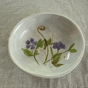Salt Marsh Pottery Vintage Floral Blue Vinca Flowers  Handmade Bowl 6.25"x 1.75"